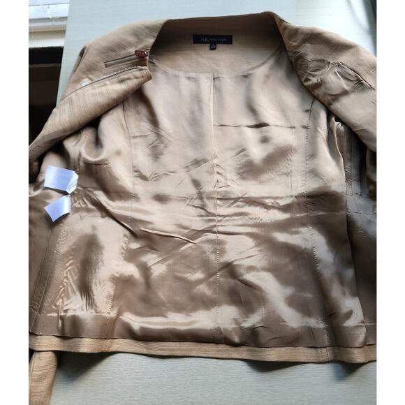 JACKET-ANNE KLEIN-Gold-Cotton Linen Blend-Zippers-Long Sleeves-Lined-Size SMALL - Picture 6 of 15